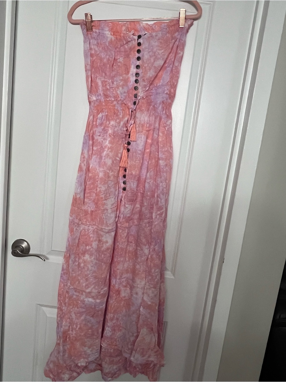 Tiare Hawaii Pink & Lavender Tie-Dye Maxi Dress with Button Front - Picture 3 of 3